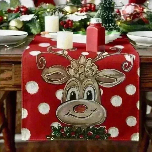 Martha Stewart Holiday TABLE RUNNER CHRISTMAS. RUDOLPH REINDEER 12” x 72”. - Picture 1 of 10